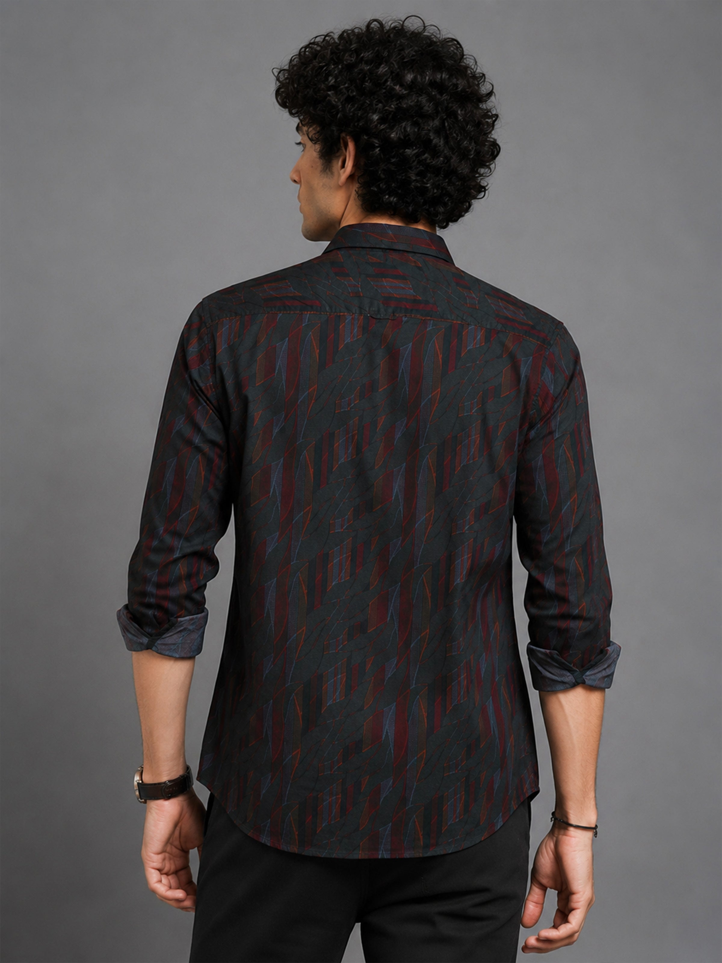 Men Green  Slim Fit Abstract Printed Full Sleeve Casual Shirt