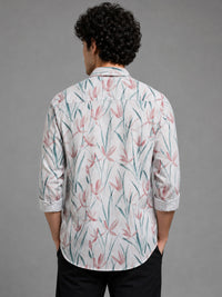 Men Pink Slim Fit Floral Print Full Sleeve Casual Shirt