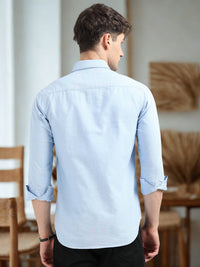 Sky Blue Solid Regular Fit Casual Shirts
