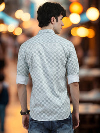 Men Light Green Slim Fit Printed Full Sleeve Casual Shirt