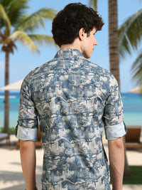 Men Grey Slim Fit Printed Full Sleeve Casual Shirt