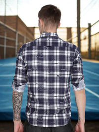 Navy Checkered  Slim Fit Full Sleeve Shirt