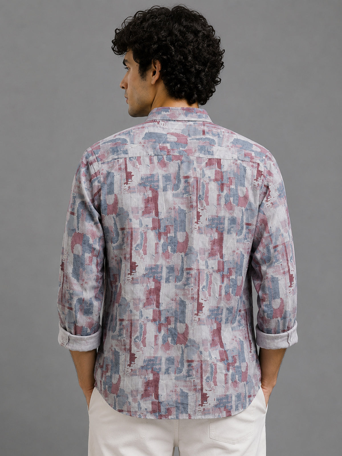 Men Pink Slim Fit Printed Full Sleeve Casual Shirt