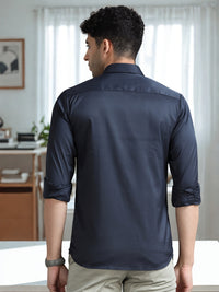 Men Navy Slim Fit Solid Full Sleeve Casual Shirt