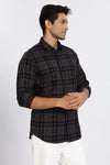 Men Grey Vintage Checks Full Sleeve Slim Fit Casual Shirts