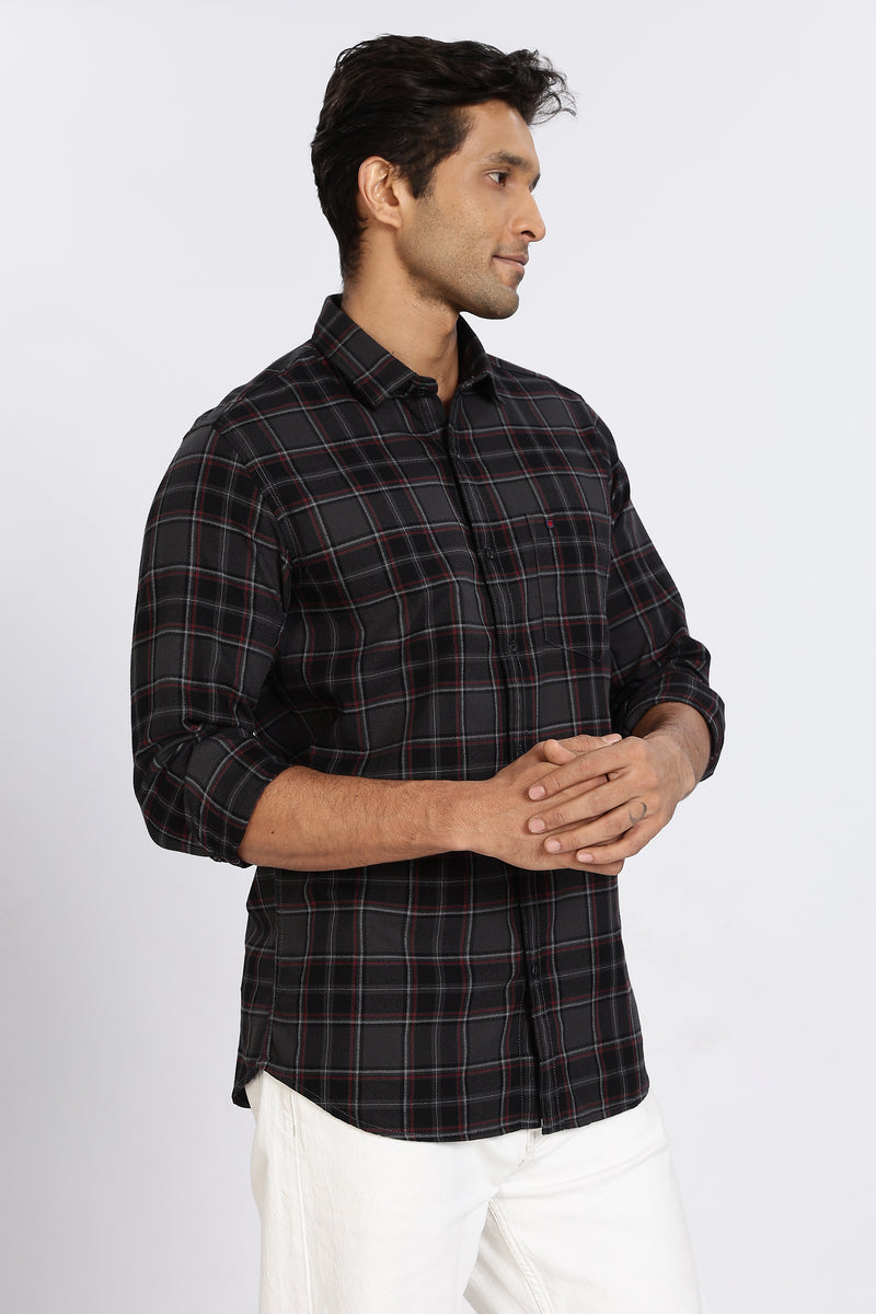Men Grey Vintage Checks Full Sleeve Slim Fit Casual Shirts