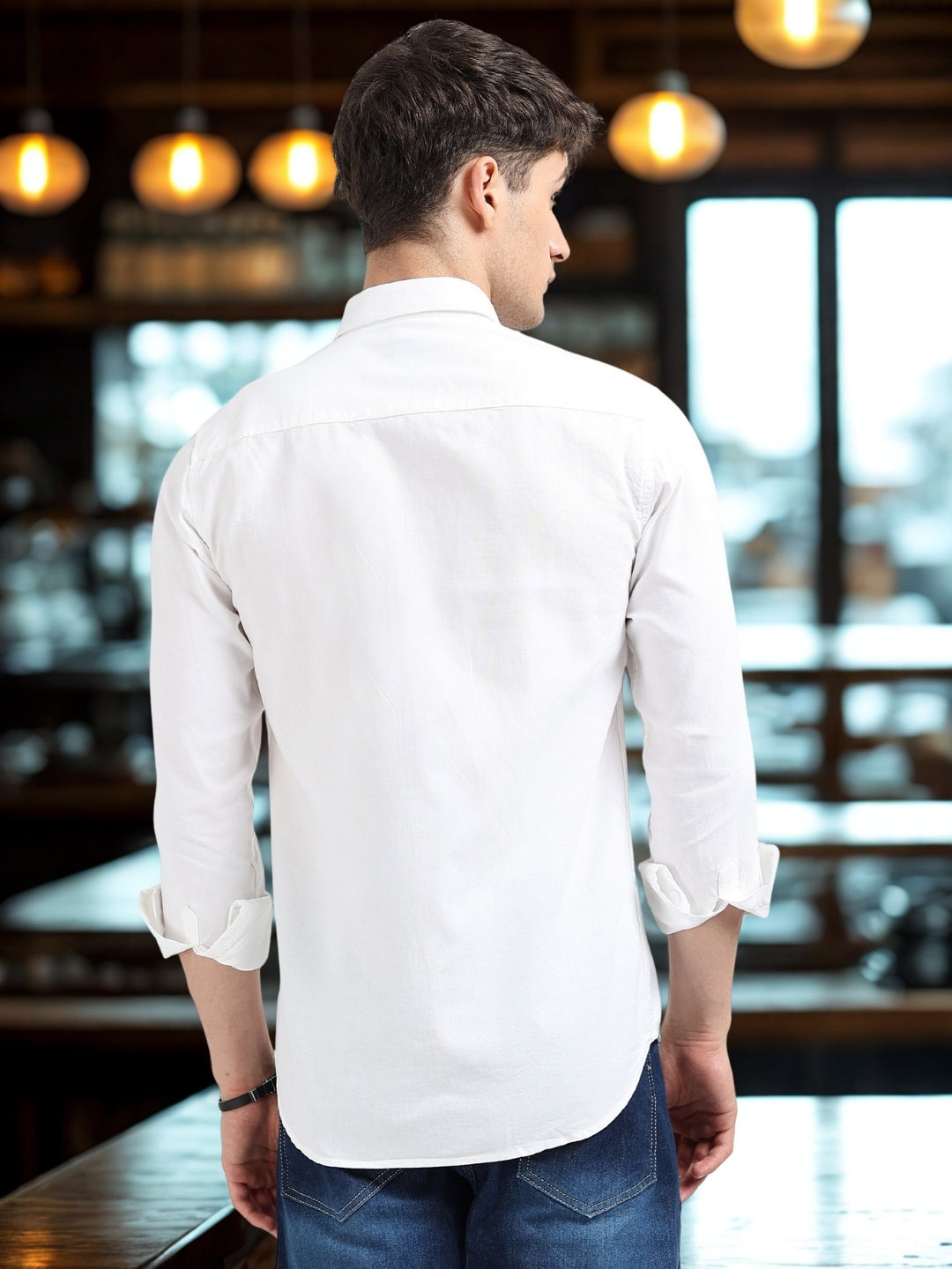 White Solid Slim Fit Casual Shirts