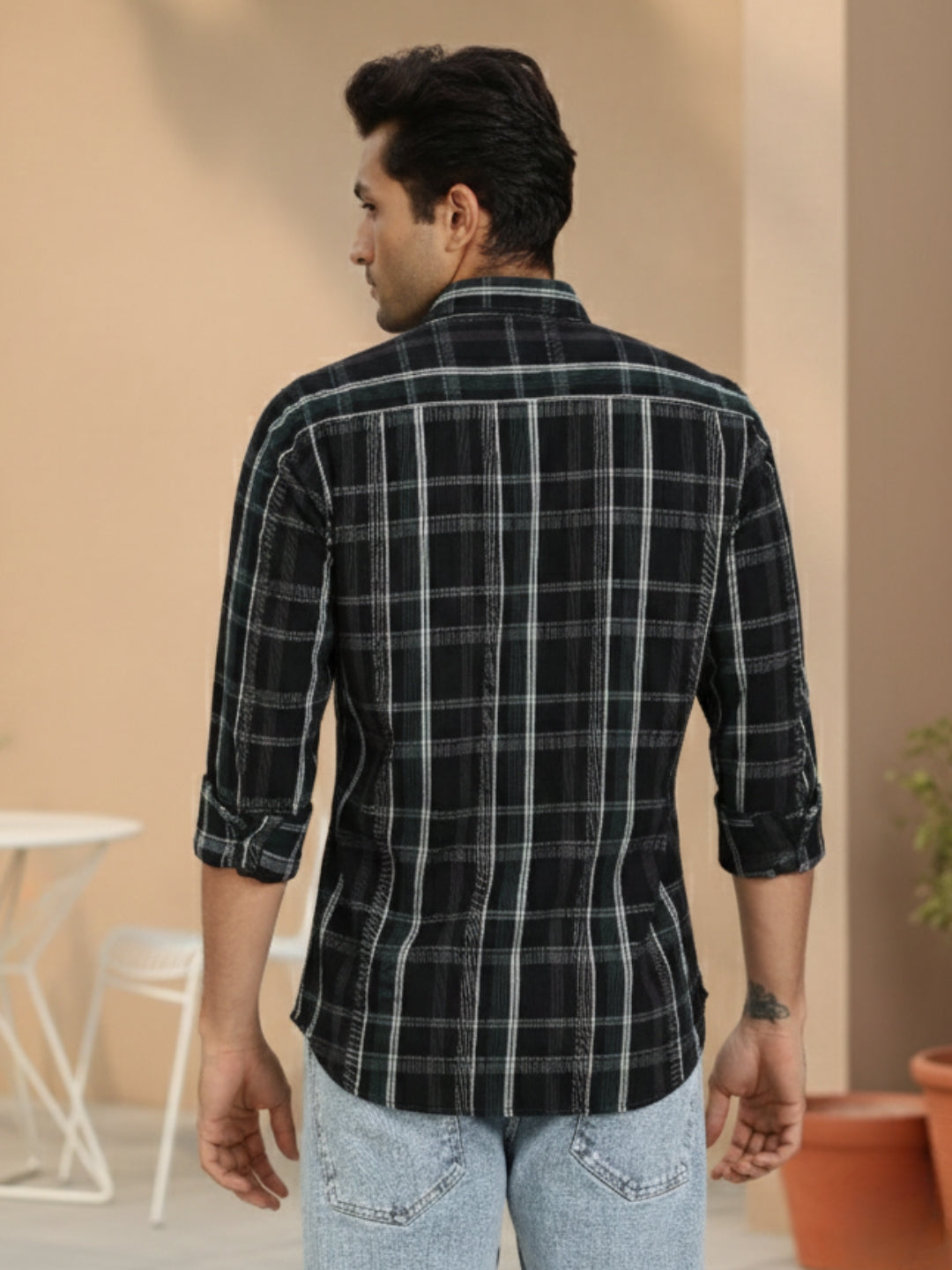 Men Green Checkered  Full Sleeve Slim Fit Casual Shirt