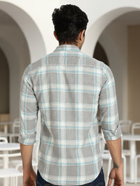 Men Grey Checkered Full Sleeve Slim Fit Casual Shirt