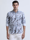 Men's Blue Slim Fit Printed Full Sleeve Casual Shirt