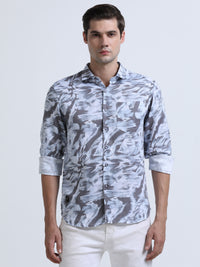 Men's Blue Slim Fit Printed Full Sleeve Casual Shirt