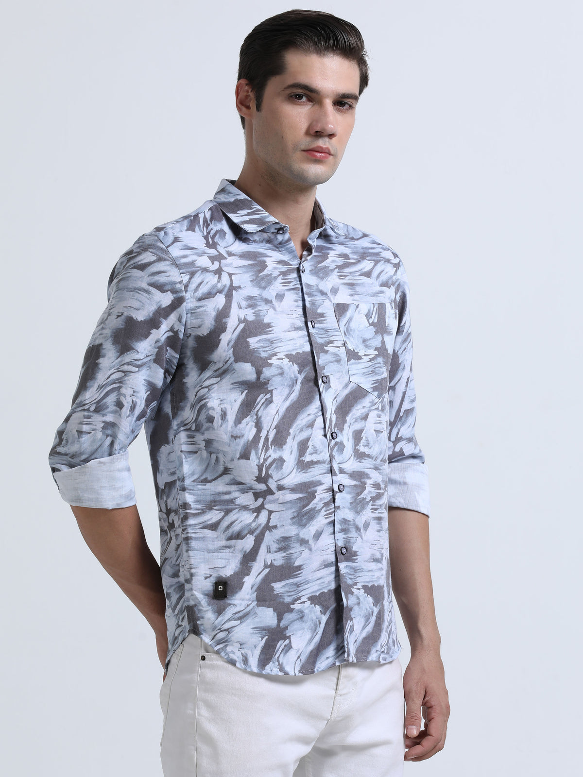 Shop Men's Blue Printed Casual Slim Fit Shirt Online.