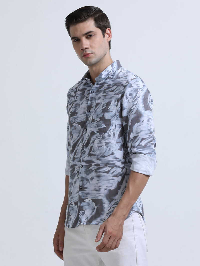 Shop Men's Blue Printed Casual Slim Fit Shirt Online.