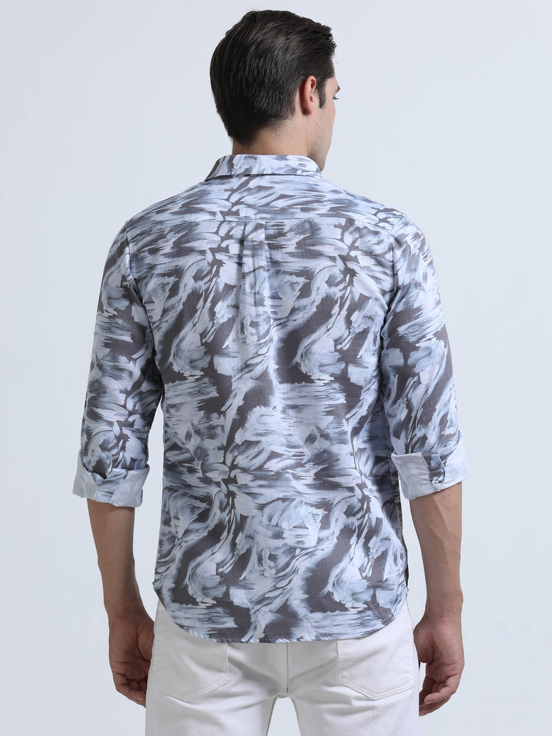 Shop Men's Blue Printed Casual Slim Fit Shirt Online.