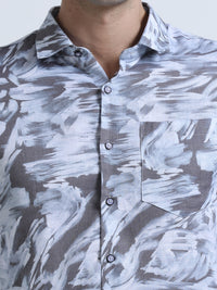 Men's Blue Slim Fit Printed Full Sleeve Casual Shirt