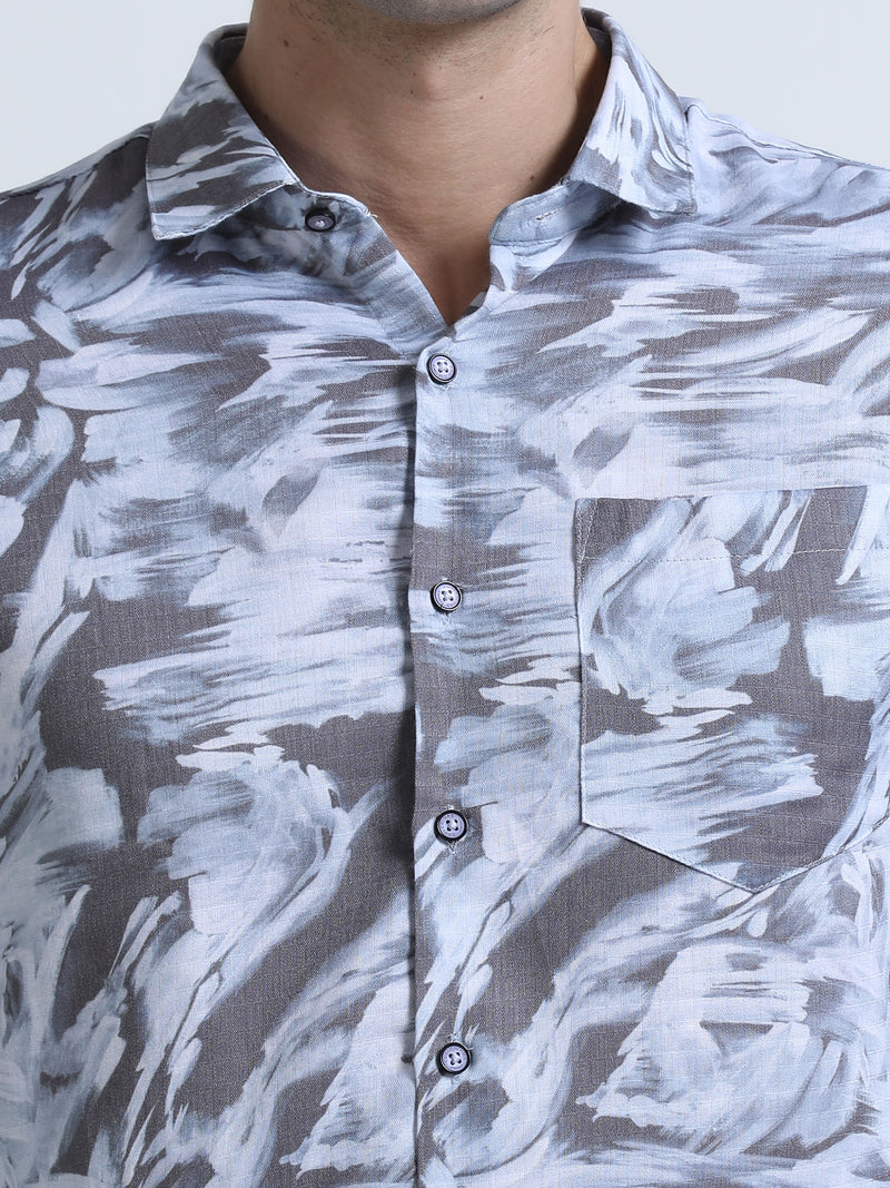 Shop Men's Blue Printed Casual Slim Fit Shirt Online.