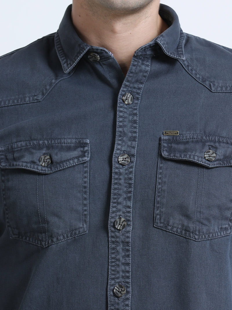 Shop Men's Dark Grey RFD Denim Slim Fit Full Sleeve Casual Shirt Online.