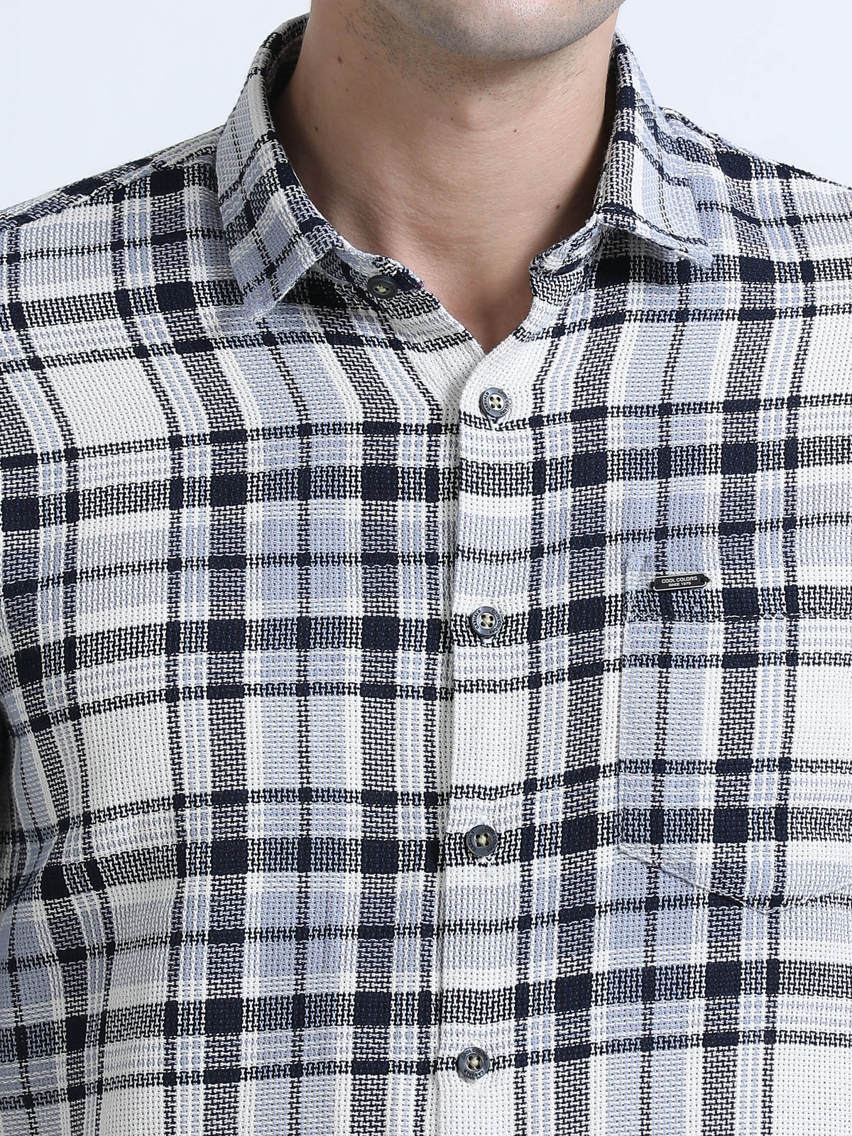 Shop Men's Blue Slim Fit Checkered Full Sleeve Casual Shirt Online.