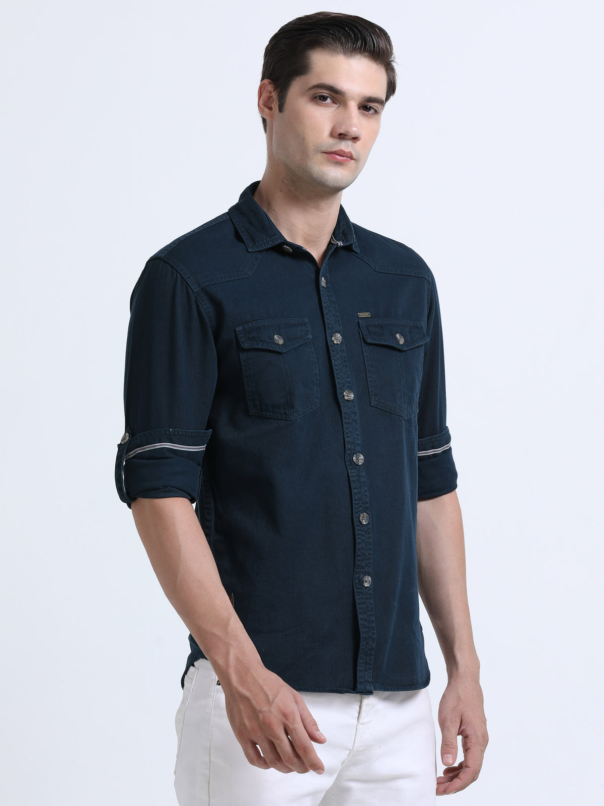 Shop Men's Blue RFD Denim Slim Fit Full Sleeve Casual Shirt Online.