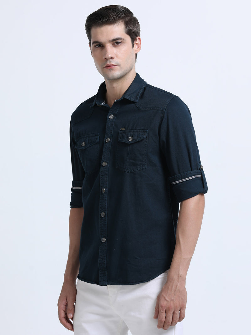 Shop Men's Blue RFD Denim Slim Fit Full Sleeve Casual Shirt Online.