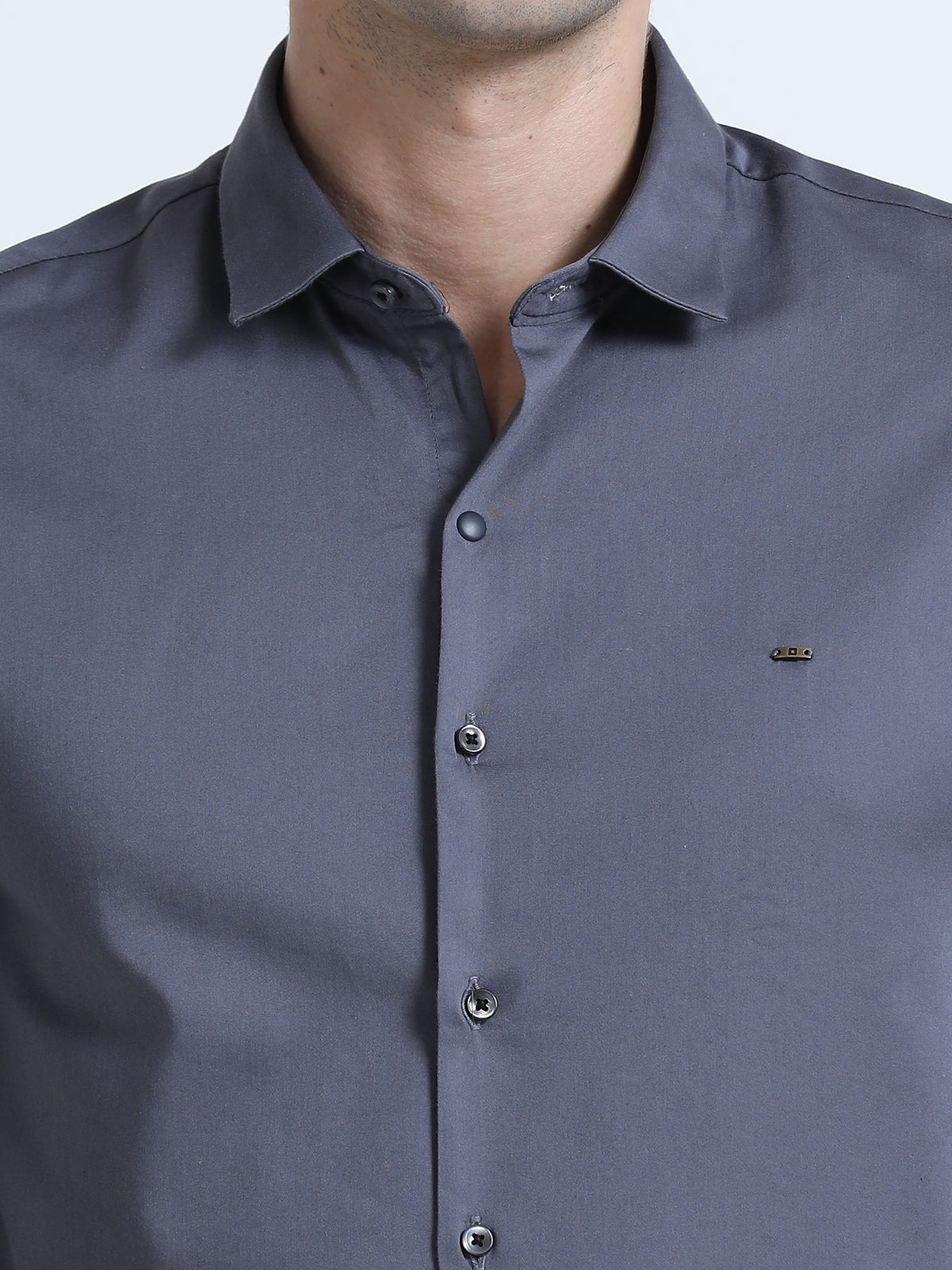 Shop Men's Grey Slim Fit Solid Satin Casual Shirt Online.