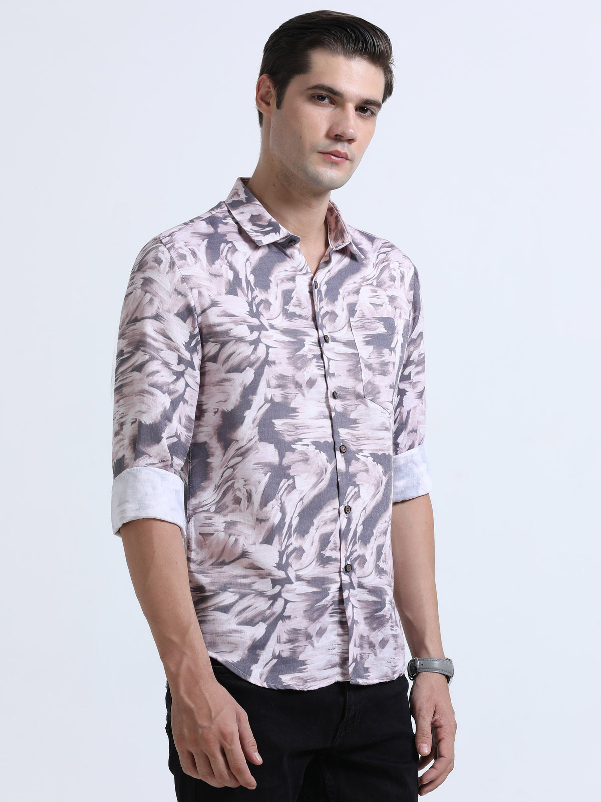 Men's Cream Slim Fit Printed Full Sleeve Casual Shirt
