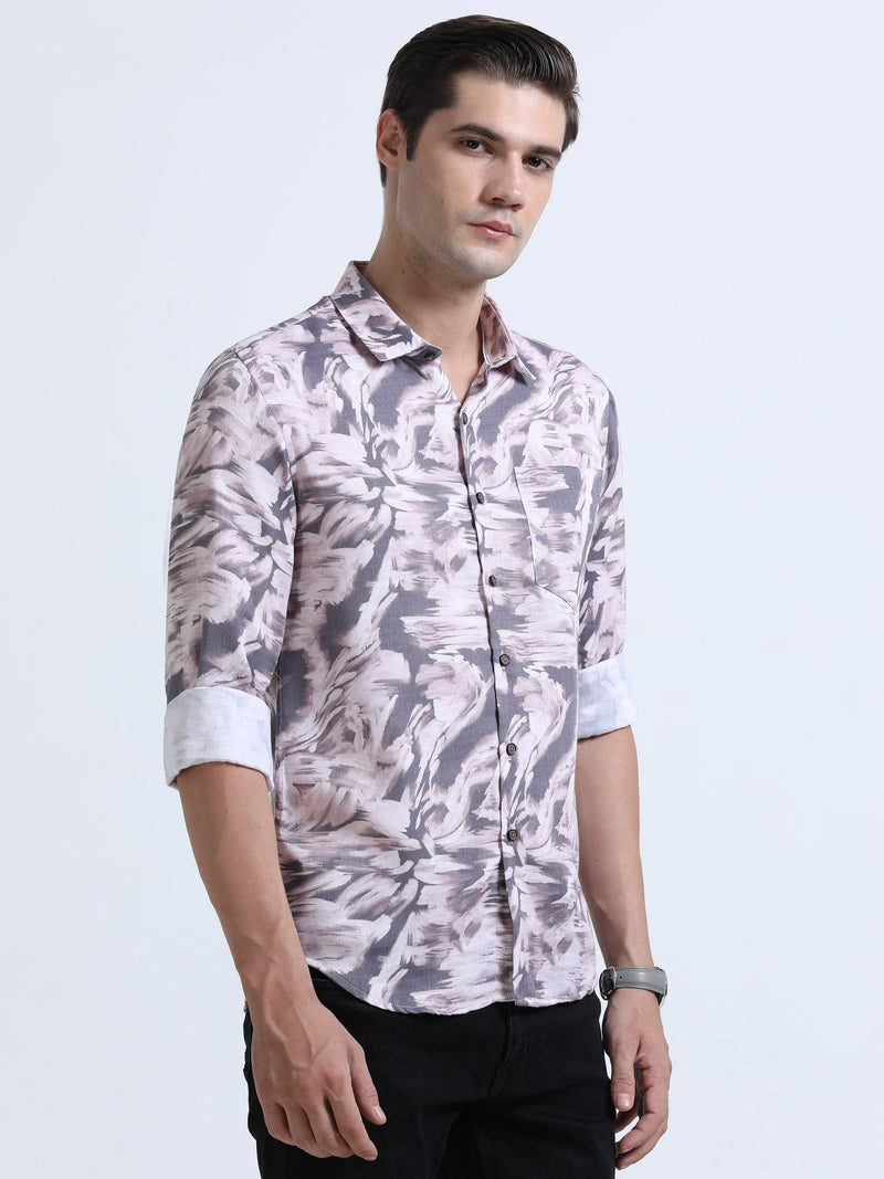 Shop Men's Cream Printed Casual Slim Fit Shirt Online.