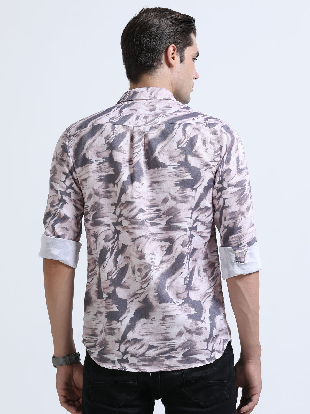 Shop Men's Cream Printed Casual Slim Fit Shirt Online.