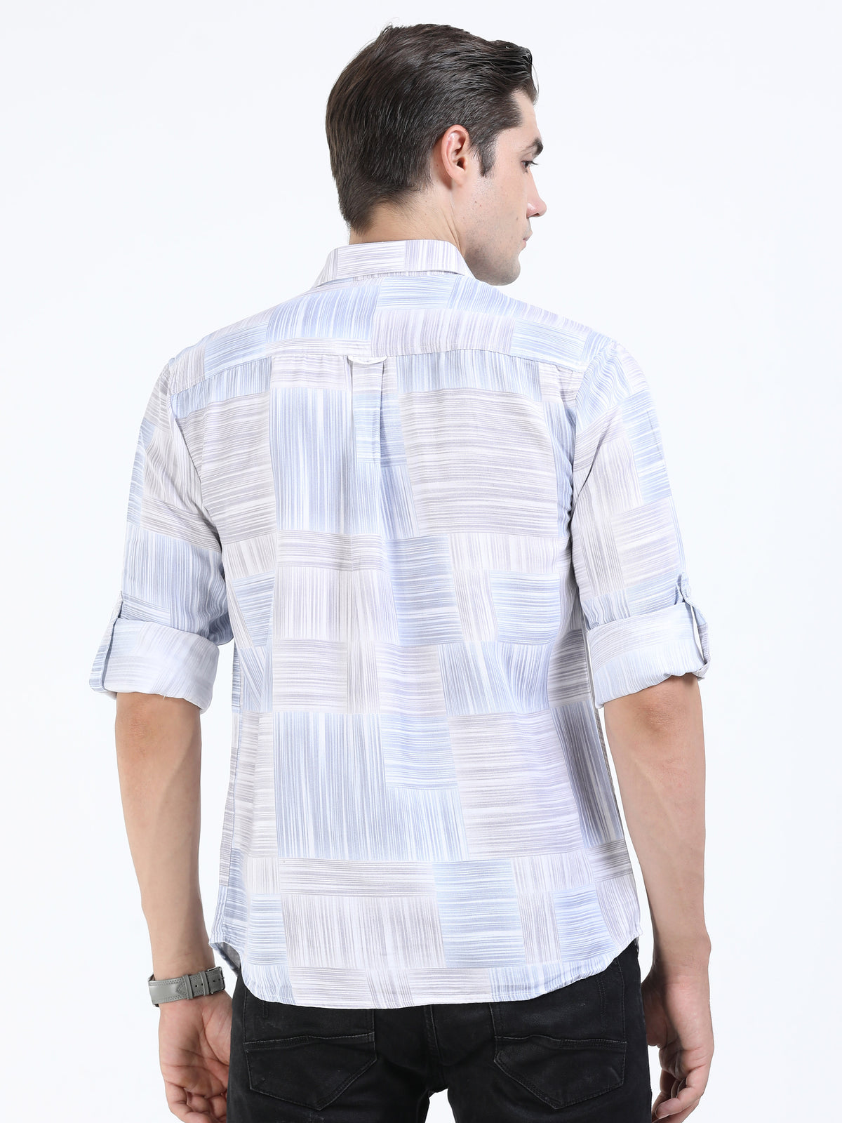 Shop Men's Blue Cotton Twill Slim Fit Printed Full Sleeve Shirt Online.