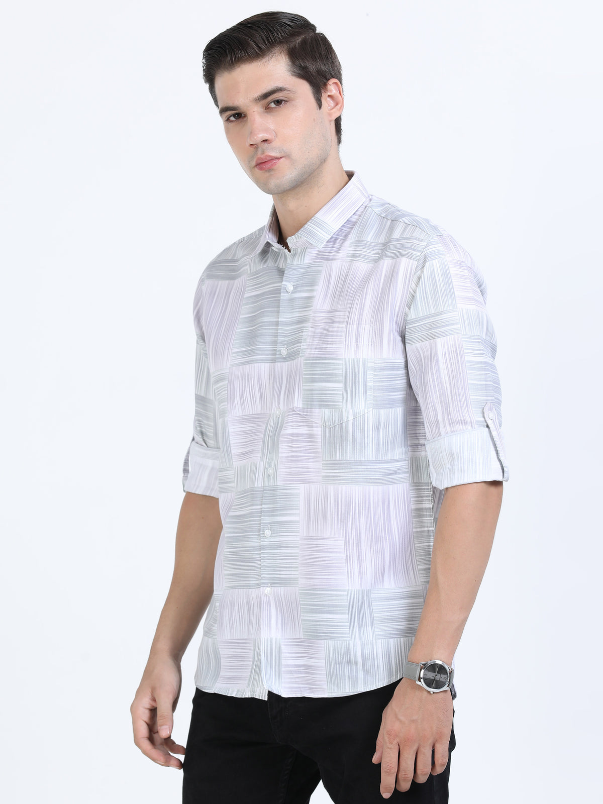 Men's Green Slim Fit Twill Printed Full Sleeve Casual Shirt
