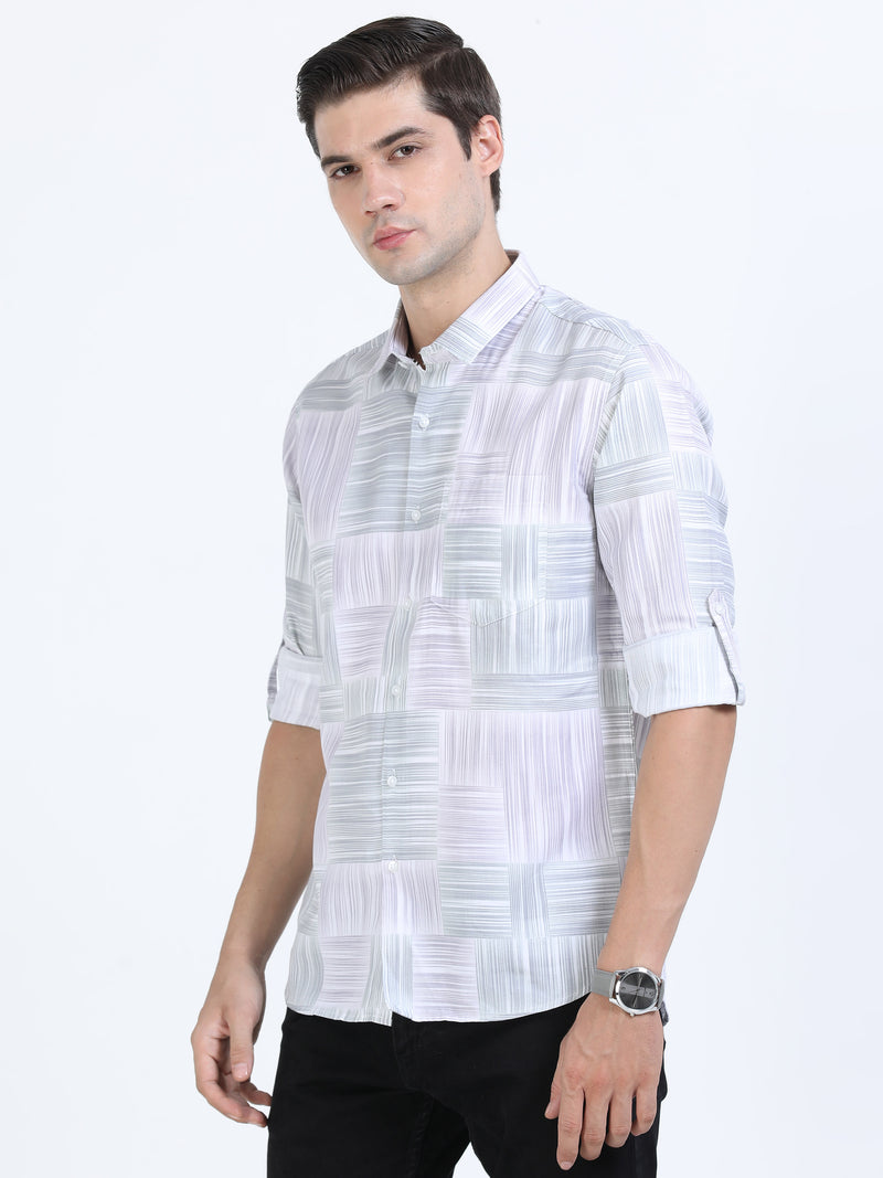 Shop Men's Green Cotton Twill Slim Fit Printed Full Sleeve Shirt Online.