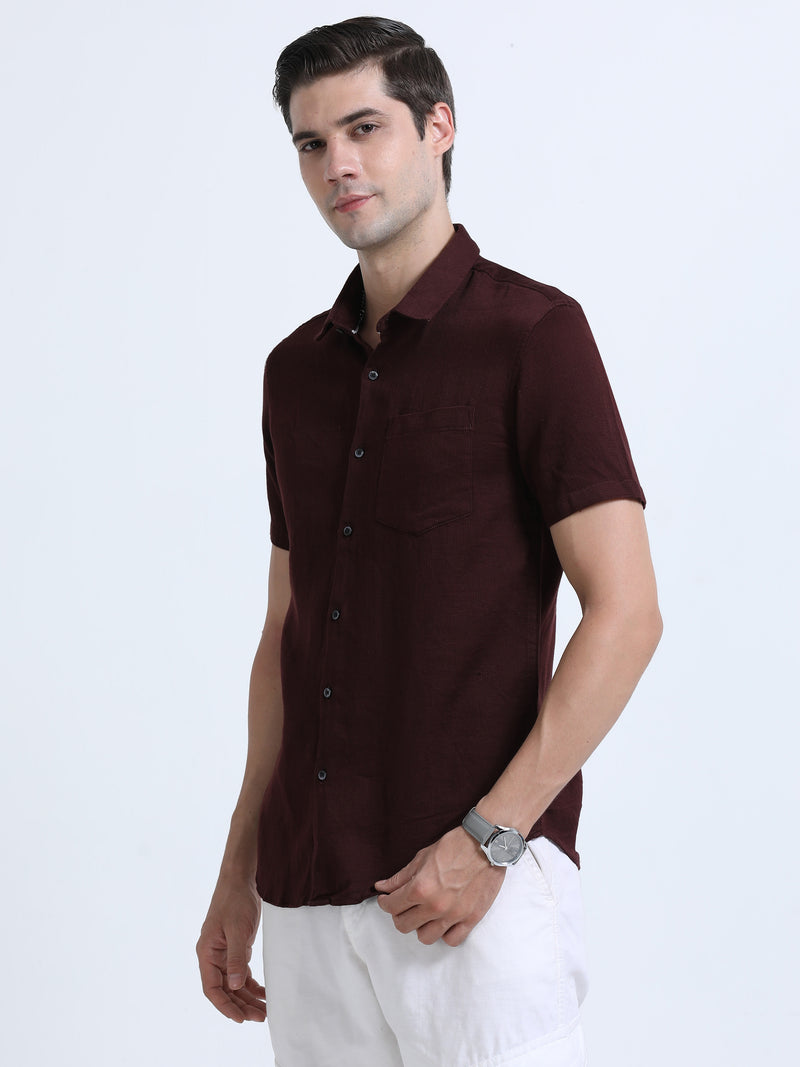 Shop Men's Marron Slim Fit Half Sleeve Dobby Casual Shirt Online.