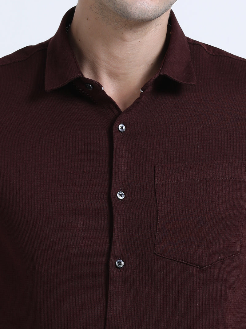 Shop Men's Marron Slim Fit Half Sleeve Dobby Casual Shirt Online.