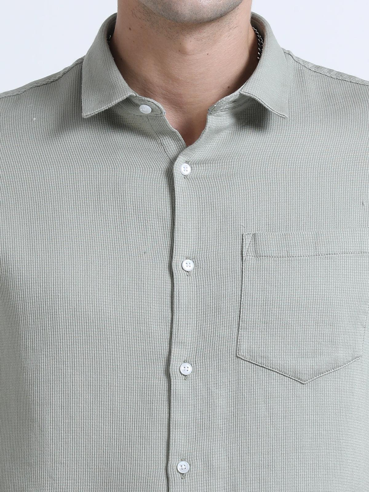 Shop Men's Dark Grey Slim Fit Half Sleeve Dobby Casual Shirt Online.