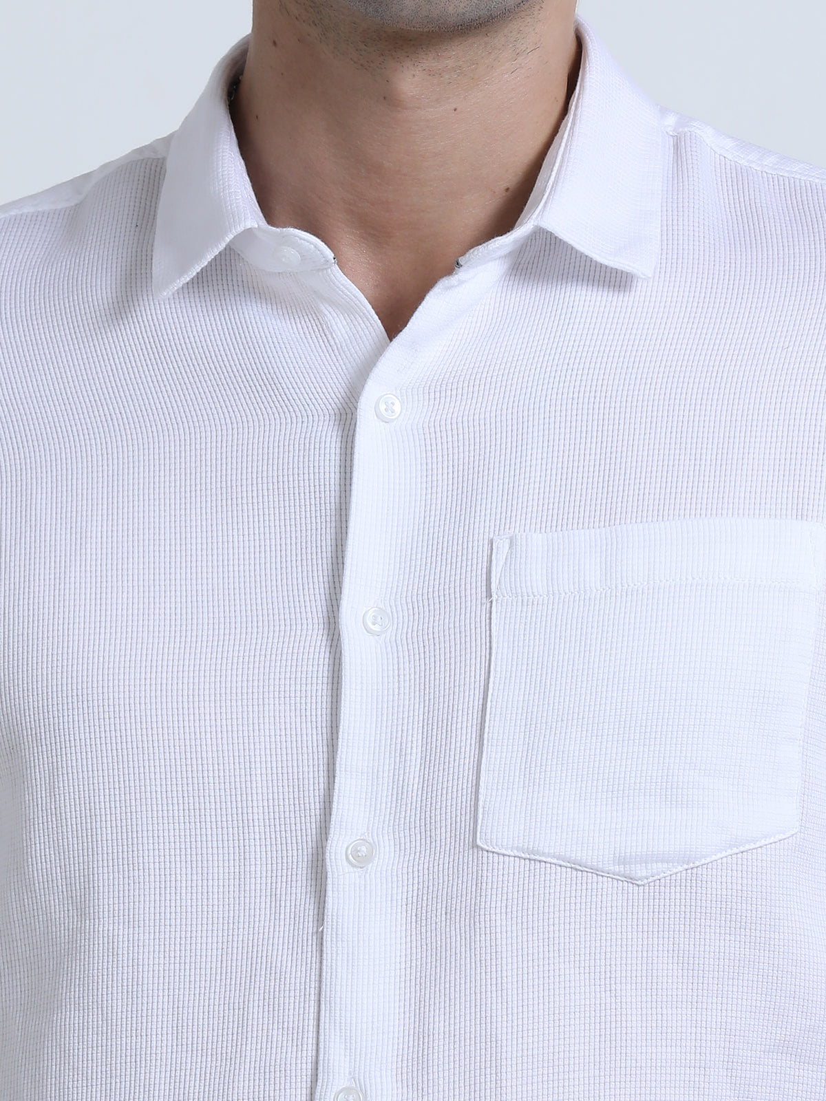 Shop Men's White Dobby Slim Fit Half Sleeve Casual Shirt Online.