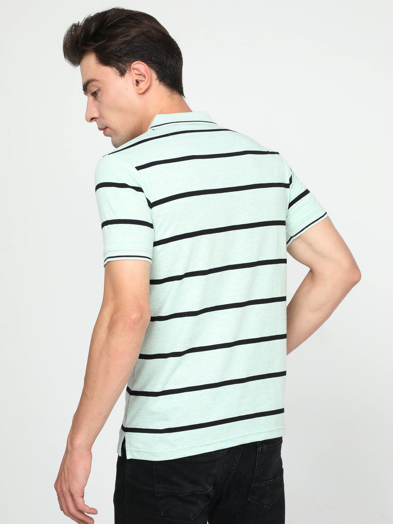 Shop Men's Sky Stripe Regular Fit Half Sleeves Polo Neck T-Shirt Online.