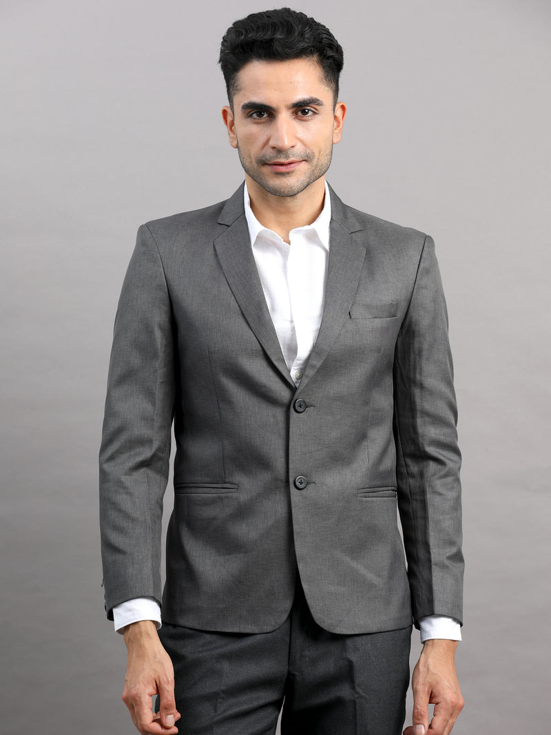 Shop Men's Grey Cotton Blend Slim Fit Casual Blazer Online.