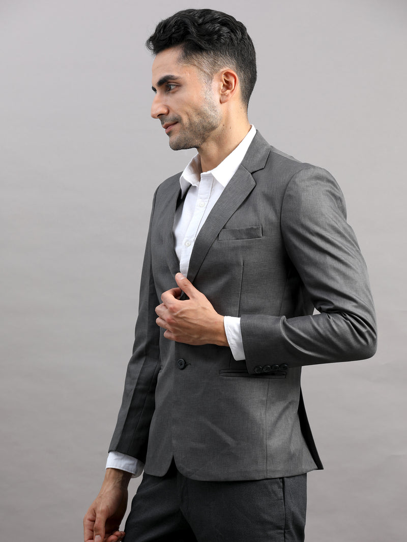 Shop Men's Grey Cotton Blend Slim Fit Casual Blazer Online.