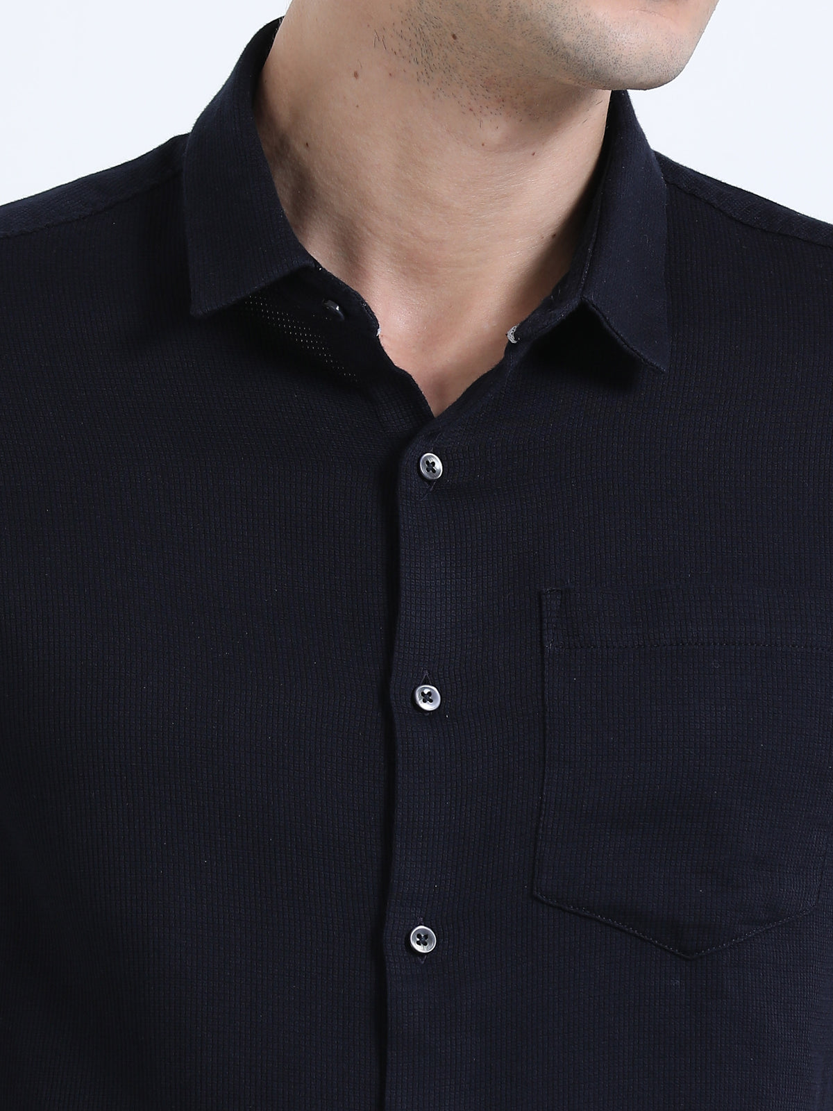 Shop Men's Navy Slim Fit Half Sleeve Dobby Casual Shirt Online.