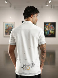 White & Grey Abstract Print Half Sleeve Casual Shirt  Description