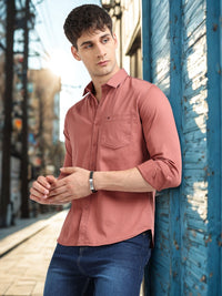 Dusty Pink Solid Slim Fit Casual Shirts