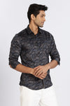 Men Blue Floral Print Full Sleeve Slim Fit Casual Shirts