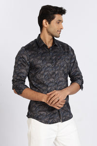 Men Blue Floral Print Full Sleeve Slim Fit Casual Shirts