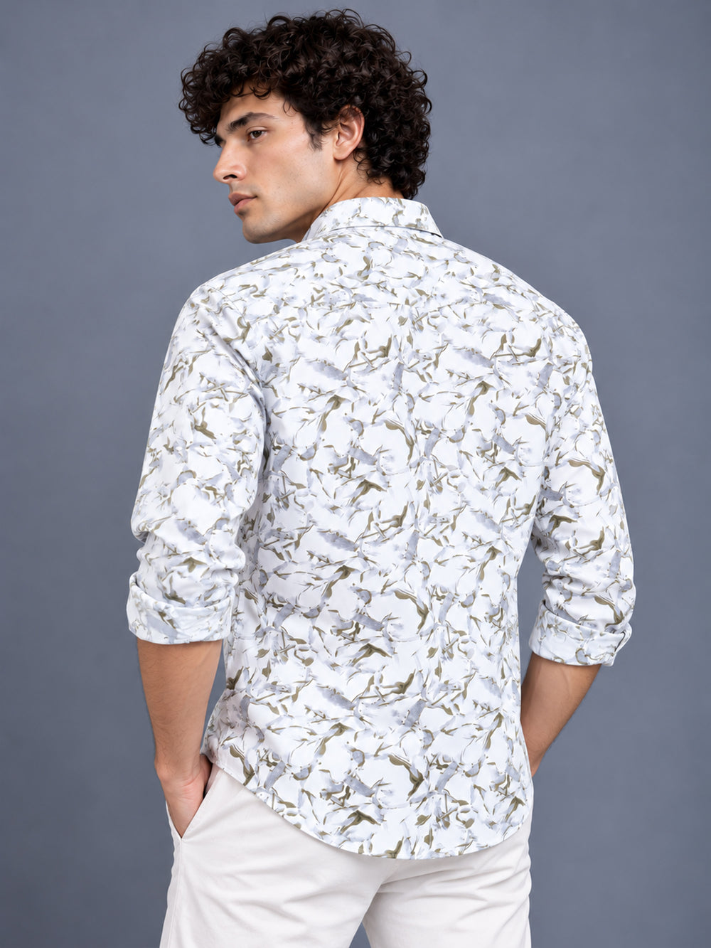 Men Green Slim Fit Cotton Lycra Abstract printed Casual Shirt