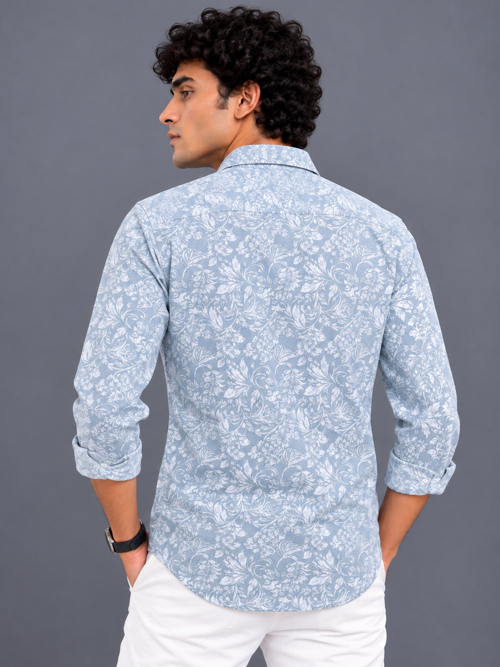 Men's Pista Green Slim Fit Floral Printed Casual Shirt