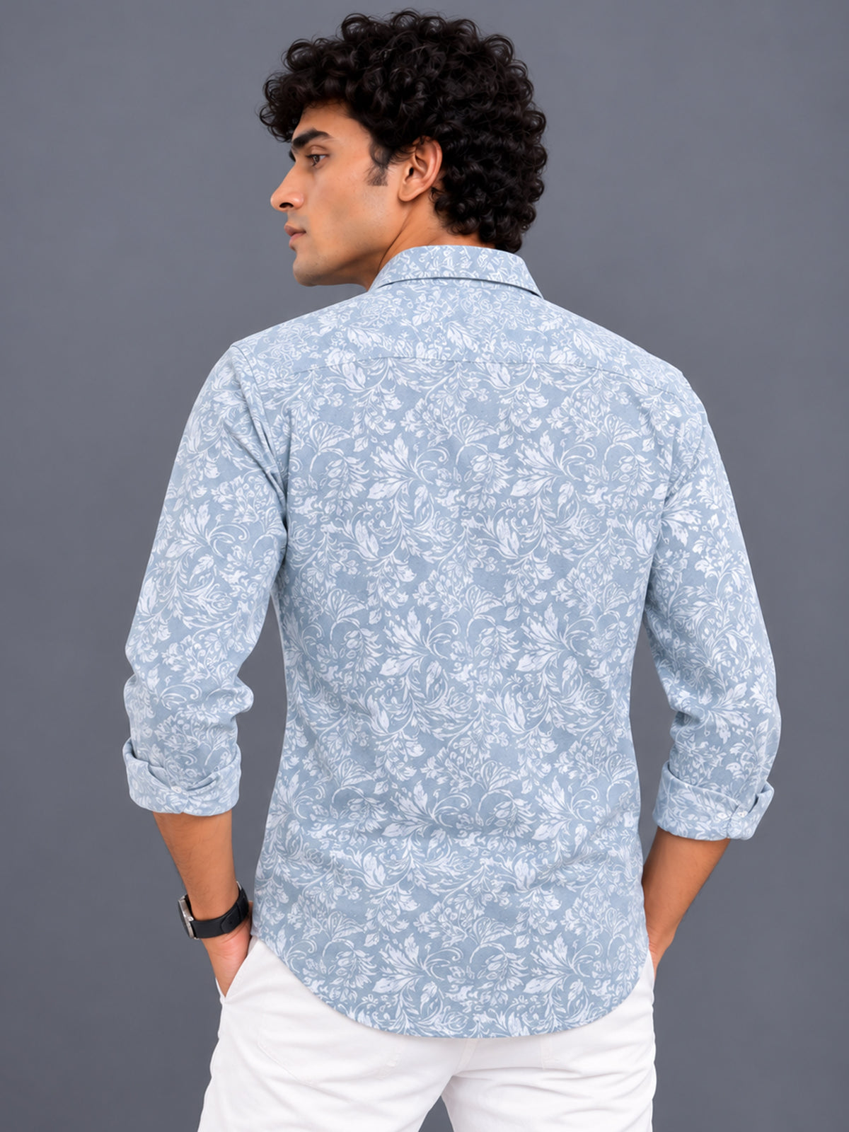 Men's Pista Green Slim Fit Floral Printed Casual Shirt