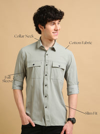 Men Lt.Grey  Slim Fit Solid Full Sleeve Lycra Casual Shirt