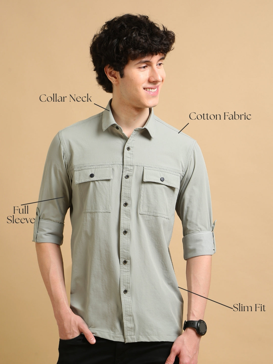 Men Lt.Grey  Slim Fit Solid Full Sleeve Lycra Casual Shirt