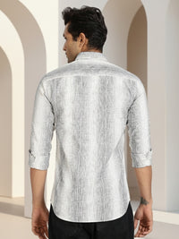 Men Navy Stripes Full Sleeve Slim Fit Casual Shirts