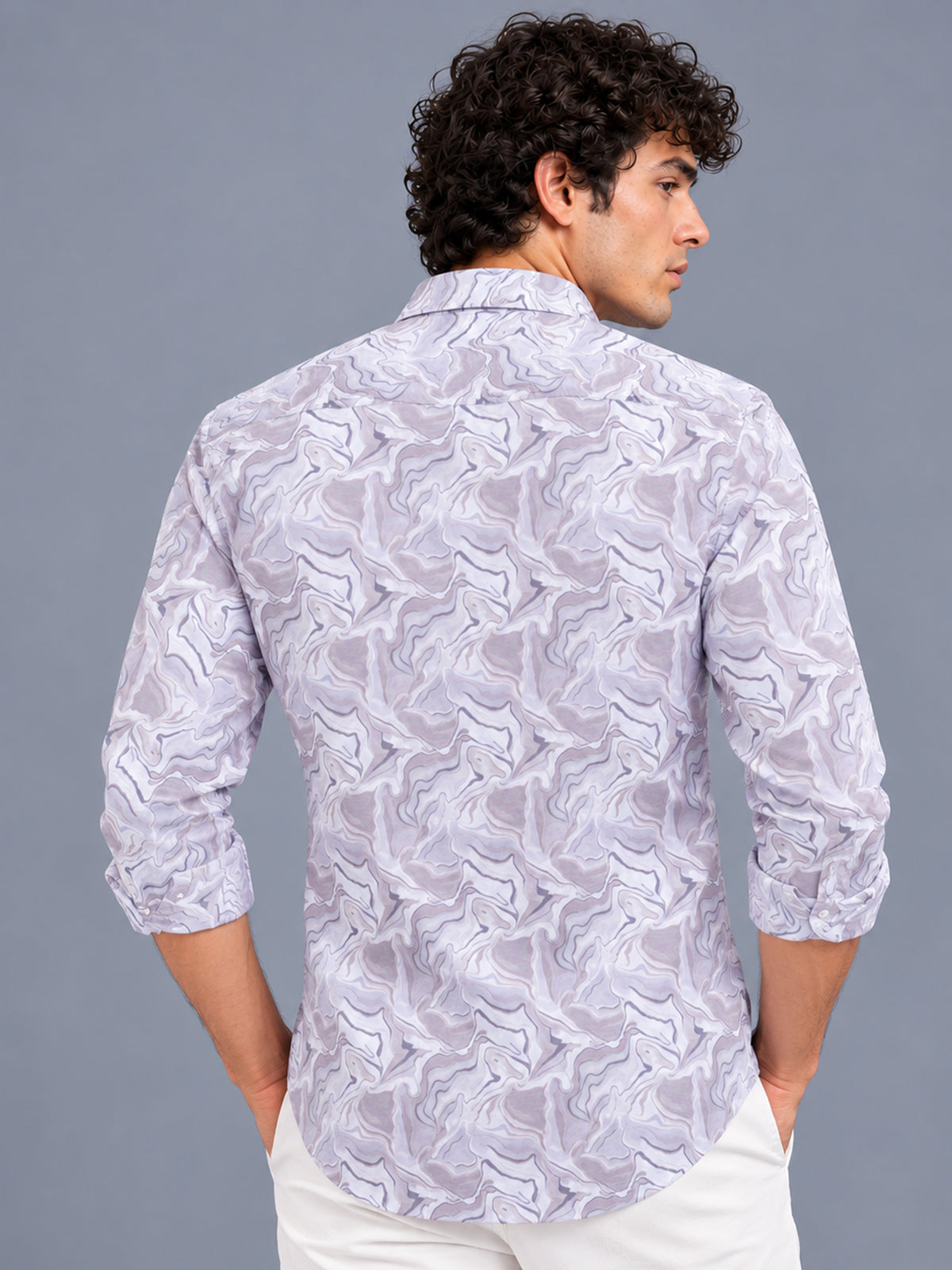 Men's Smart Casual Pink Slim Fit Abstract Printed Designer Shirt